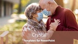  Presentation with face masks - Theme consisting of senior-couple-wearing-protective-face background and a coral colored foreground