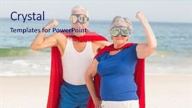  Presentation with senior couple - Audience pleasing presentation theme consisting of senior couple wearing superman costume backdrop and a sky blue colored foreground