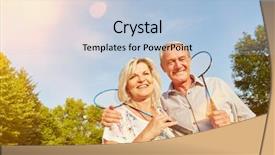  Presentation with sports badminton - Cool new PPT theme with senior couple while playing badminton backdrop and a light blue colored foreground
