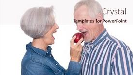  Presentation with active seniors senior couple - Colorful theme enhanced with senior couple with apple in front of white background backdrop and a lemonade colored foreground