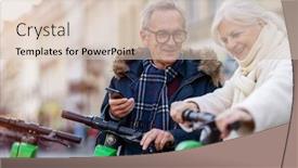  Presentation with electric scooter - Slide set featuring senior-couple-with-electric-scooter background and a soft green colored foreground