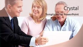  Presentation with senior couple - Colorful PPT theme enhanced with senior couple with financial adviser backdrop and a coral colored foreground