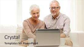  Presentation with people mobile technology - Theme with senior couple with laptop computer background and a mint green colored foreground