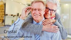  Presentation with retail store - Slide set having senior couple with new glasses background and a light blue colored foreground