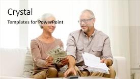  Presentation with business calculator - Presentation theme enhanced with senior couple with papers money background and a cream colored foreground