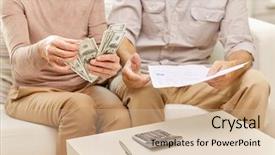  Presentation with old papers - Colorful theme enhanced with senior couple with papers money backdrop and a coral colored foreground