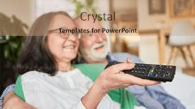  Presentation with senior living - Slides having senior-couple-with-remote-control background and a coral colored foreground