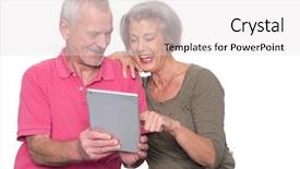  Presentation with senior couple - Presentation theme featuring senior couple with tablet computer in front of white background background and a light gray colored foreground