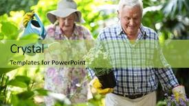  Presentation with flower pots - Theme featuring senior couple with watering can and flower pots walking in garden background and a yellow colored foreground