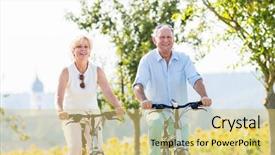 Presentation with sunflowers - Slide deck consisting of senior couple woman and man riding their bikes along field of sunflowers background and a yellow colored foreground