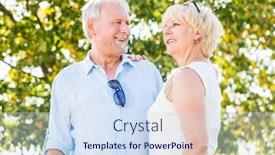  Presentation with walk - Cool new presentation theme with senior couple woman and man having walk backdrop and a sky blue colored foreground