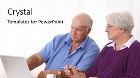  Presentation with active seniors senior couple - Beautiful presentation theme featuring senior couple working on finances backdrop and a  colored foreground