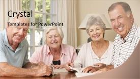  Presentation with group - Colorful presentation theme enhanced with senior couples attending book backdrop and a soft green colored foreground