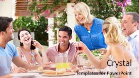  Presentation with group of happy couples - Beautiful presentation theme featuring senior couples enjoying family backdrop and a coral colored foreground