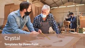  Presentation with craftsman - Audience pleasing PPT theme consisting of senior-craftsman-and-apprentice backdrop and a coral colored foreground