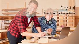  Presentation with craftsman - Cool new PPT layouts with senior-craftsman-and-colleague-work backdrop and a lemonade colored foreground