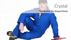  Presentation with craftsman - Presentation with senior craftsman sitting on the floor background and a white colored foreground