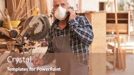  Presentation with face mask - Colorful PPT theme enhanced with senior-craftsman-with-face-mask backdrop and a tawny brown colored foreground