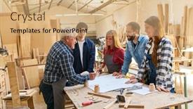  Presentation with meeting - PPT theme enhanced with senior-craftsmen-as-trainers background and a coral colored foreground