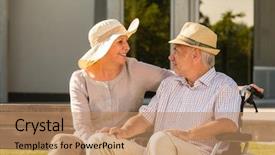  Presentation with wife - Presentation theme featuring senior disabled man and wife background and a coral colored foreground