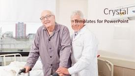  Presentation with rehab - PPT theme consisting of senior-disabled-man-learns-walking background and a lemonade colored foreground