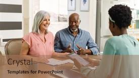  Presentation with senior couple - PPT layouts consisting of senior-diverse-couple-talking background and a coral colored foreground