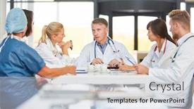 Presentation with team meeting - PPT layouts with senior-doctor-and-his-team background and a light gray colored foreground