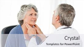  Presentation with examination - Colorful presentation theme enhanced with senior doctor doing an examination of his patient in his office backdrop and a white colored foreground