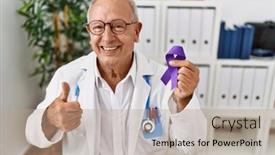  Presentation with awareness - Presentation theme enhanced with senior-doctor-man-holding-purple background and a coral colored foreground