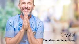  Presentation with medical smiling doctor - Colorful theme enhanced with senior doctor man wearing medical backdrop and a  colored foreground