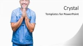  Presentation with medical robot hand and doctor - PPT theme enhanced with senior doctor man wearing medical background and a  colored foreground