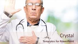  Presentation with medical hand - Presentation theme featuring senior doctor man wearing medical background and a lemonade colored foreground