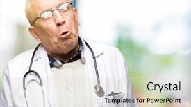  Presentation with comic face - Cool new PPT layouts with senior doctor man wearing medical backdrop and a  colored foreground