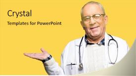  Presentation with medical smiling doctor - Presentation design with senior doctor man wearing medical background and a  colored foreground