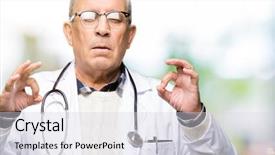 Presentation with posture - Audience pleasing PPT theme consisting of senior doctor man wearing medical backdrop and a sky blue colored foreground