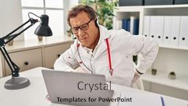  Presentation with back pain - Presentation theme featuring senior-doctor-man-working background and a  colored foreground