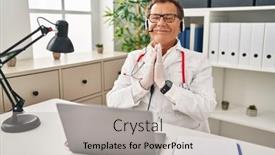  Presentation with working together - PPT theme enhanced with senior-doctor-man-working background and a light gray colored foreground
