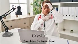  Presentation with flu virus - Presentation theme having senior-doctor-man-working background and a light gray colored foreground