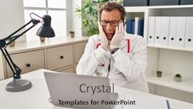  Presentation with sadness - PPT layouts enhanced with senior-doctor-man-working background and a light gray colored foreground