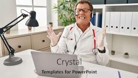  Presentation with frustration - PPT layouts having senior-doctor-man-working background and a  colored foreground