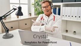  Presentation with direction - PPT layouts with senior-doctor-man-working background and a light gray colored foreground