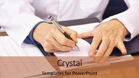  Presentation with taking notes - Theme having senior doctor taking notes background and a coral colored foreground