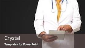  Presentation with using digital tablet - Presentation theme enhanced with senior-doctor-using-digital-tablet background and a dark gray colored foreground