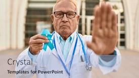  Presentation with blue ribbon - PPT theme consisting of senior-doctor-with-grey-hair background and a light blue colored foreground