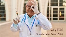  Presentation with eye doctor - Presentation featuring senior-doctor-with-grey-hair background and a lemonade colored foreground