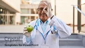  Presentation with eye doctor - Presentation theme with senior-doctor-with-grey-hair background and a light blue colored foreground