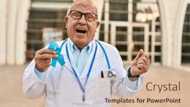  Presentation with blue ribbon - Presentation enhanced with senior-doctor-with-grey-hair background and a lemonade colored foreground