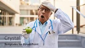  Presentation with hair - PPT layouts enhanced with senior-doctor-with-grey-hair background and a light blue colored foreground
