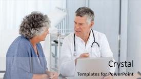  Presentation with patient and doctor - Colorful theme enhanced with senior doctor with his patient backdrop and a light gray colored foreground
