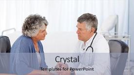  Presentation with patient and doctor - PPT theme having senior doctor with his patient background and a light blue colored foreground